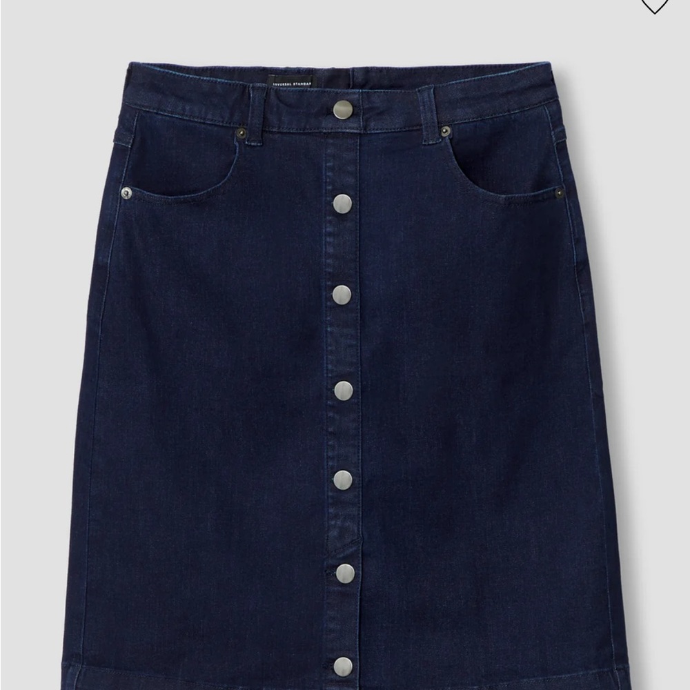 Universal Standard Inidigo Denim Skirt with Button Detail